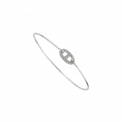 HERMÈS FARANDOLE WHITE GOLD DIAMOND LARGE BANGLE BRACELET 18K 